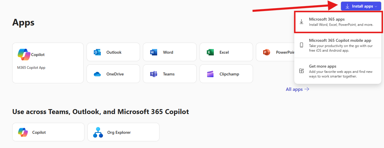 Screenshot of Intall Apps button